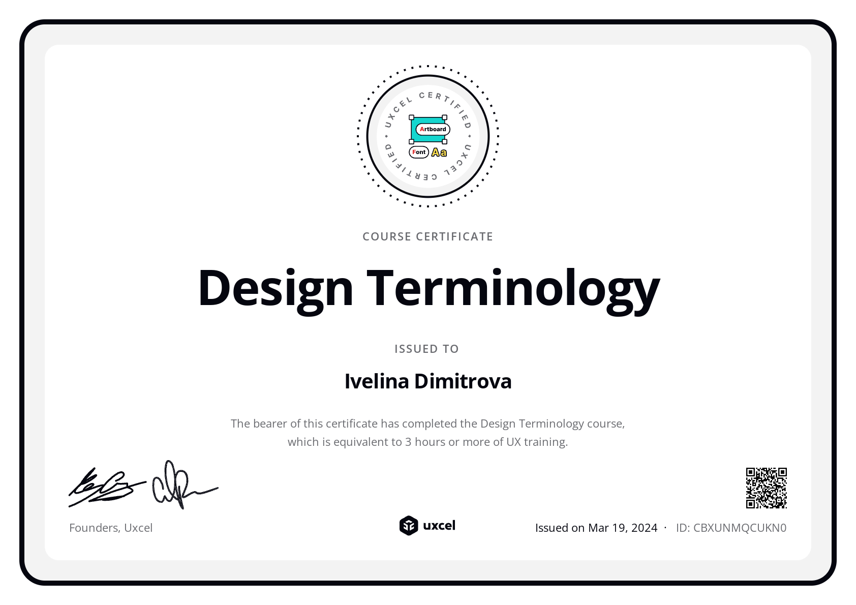 Ivelina Dimitrova's certificate
